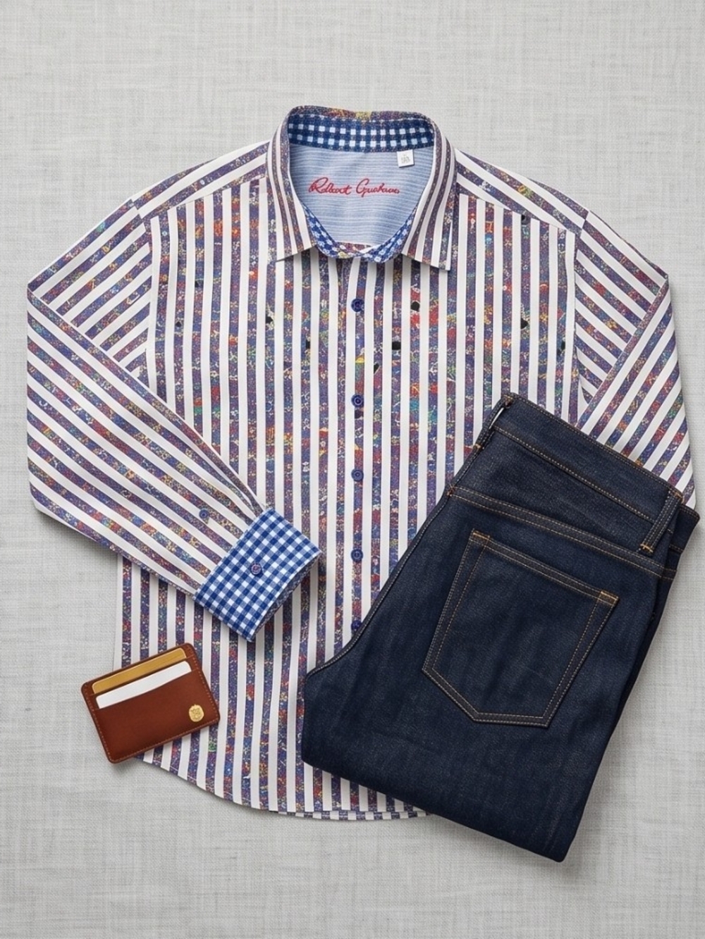 Robert Graham Men's White and Multistripe Button-Down Shirt